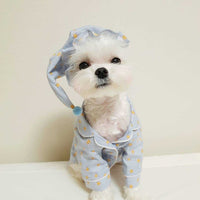 HKM-4294205 Cozy Cotton Dog Pajama Set with Hat in Blue Star and Pink Star Designs