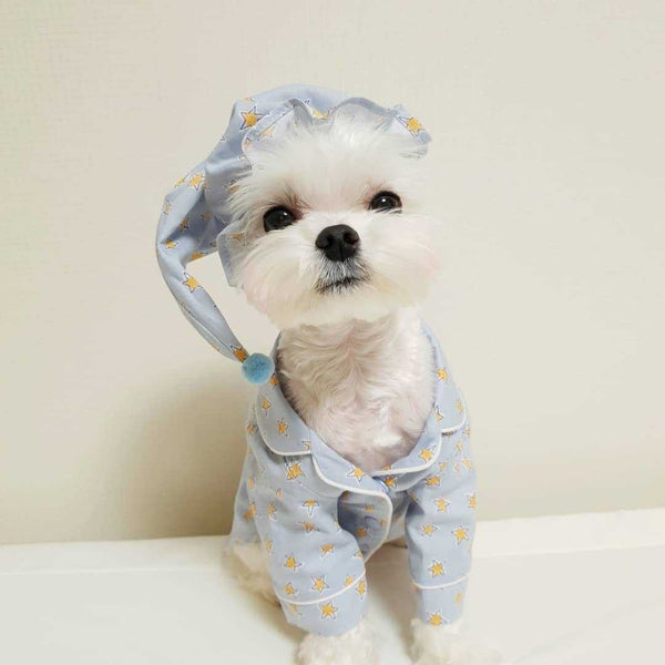 HKM-4294205 Cozy Cotton Dog Pajama Set with Hat in Blue Star and Pink Star Designs