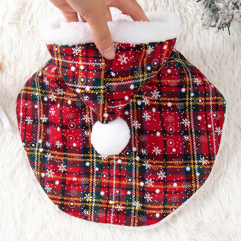 HKM-4294461 Plaid Christmas Cloak for Cats – Festive Plush Shawl in S, M, L Sizes