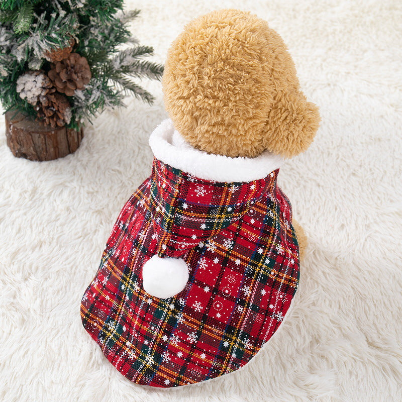 HKM-4294461 Plaid Christmas Cloak for Cats – Festive Plush Shawl in S, M, L Sizes