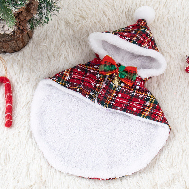 HKM-4294461 Plaid Christmas Cloak for Cats – Festive Plush Shawl in S, M, L Sizes