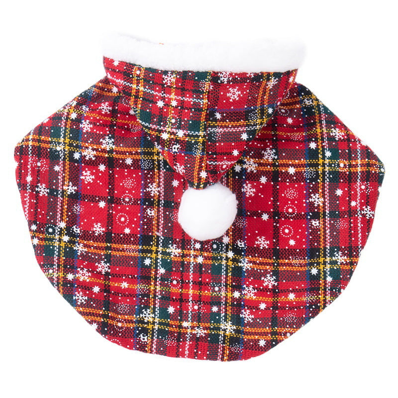 HKM-4294461 Plaid Christmas Cloak for Cats – Festive Plush Shawl in S, M, L Sizes