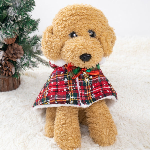 HKM-4294461 Plaid Christmas Cloak for Cats – Festive Plush Shawl in S, M, L Sizes