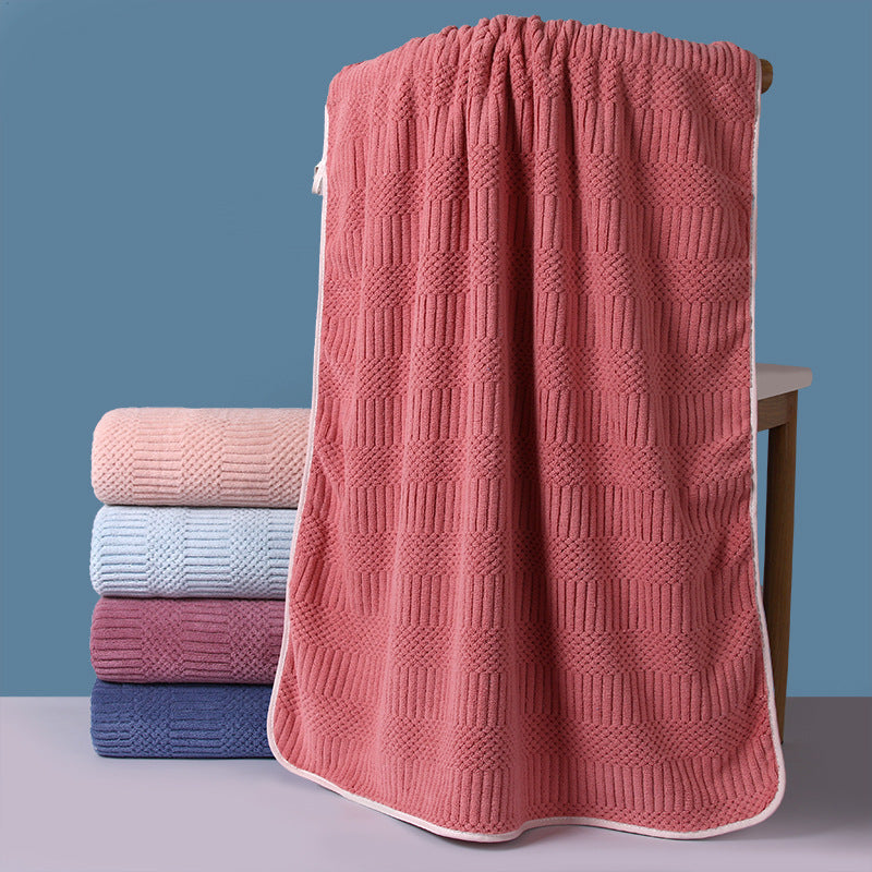 HKM-429651 Quick-Drying Striped Coral Fleece Bath Towel in Vibrant Colors