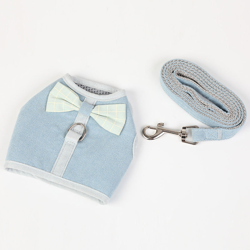 HKM-4297405 Mesh Chest Strap with Bowknot for Small and Medium Dogs - Cotton & Comfortable Traction Belt in Pink, Blue, Green