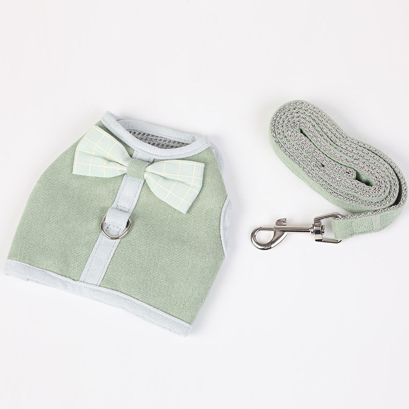 HKM-4297405 Mesh Chest Strap with Bowknot for Small and Medium Dogs - Cotton & Comfortable Traction Belt in Pink, Blue, Green