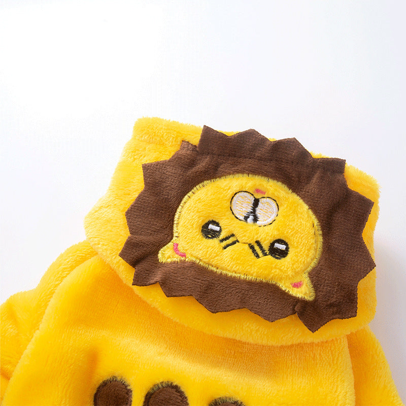 HKM-4298173 Cozy Cartoon Coral Fleece Lion Costume for Dogs - Autumn & Winter Wear
