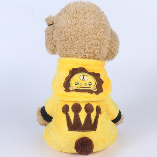 HKM-4298173 Cozy Cartoon Coral Fleece Lion Costume for Dogs - Autumn & Winter Wear