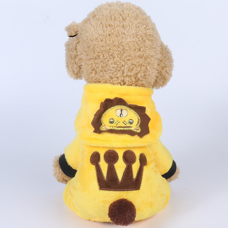 HKM-4298173 Cozy Cartoon Coral Fleece Lion Costume for Dogs - Autumn & Winter Wear