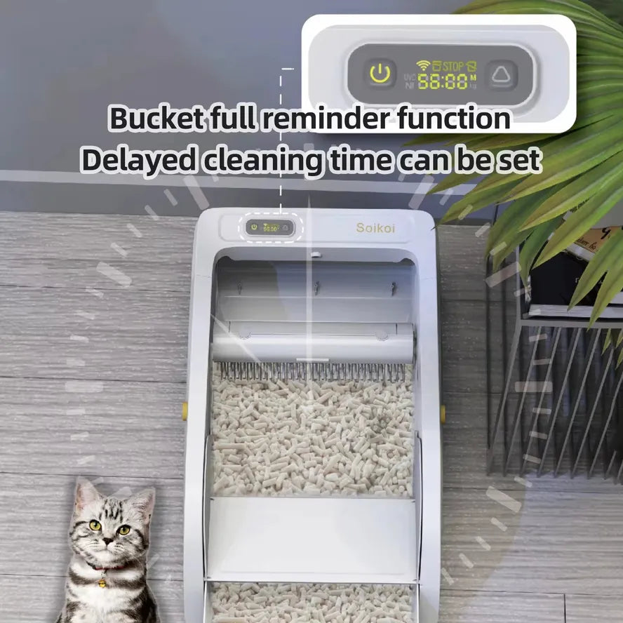 HKM-429843 Smart Self-Cleaning Cat Litter Box with APP Control and Included Poop Bags