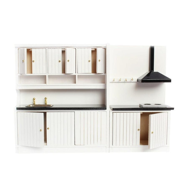 HKM-429907 Two-Piece European-Style Dollhouse Kitchen Cabinets Set with Working Doors and Metal Handles