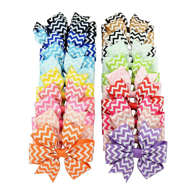 HKM-429971 Handmade V-Ribbed Striped Bow Duckbill Hair Clip for Kids