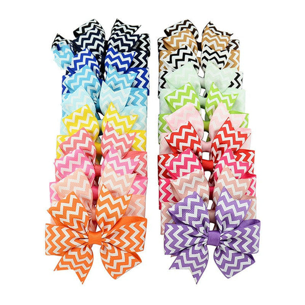 HKM-429971 Handmade V-Ribbed Striped Bow Duckbill Hair Clip for Kids