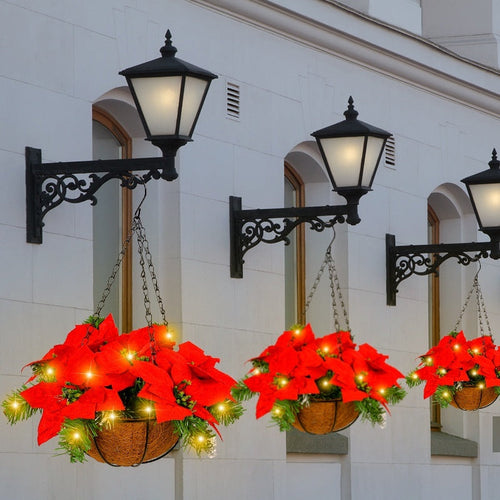 HKM-430035 Red Christmas Flower Hanging Basket for Wall or Door Decorations