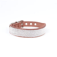 HKM-4301373 Microfiber Rhinestone Dog Collar - Adjustable PU Leather in Red, Black, Purple, Brown, and Powder Options