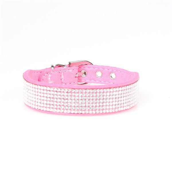 HKM-4301373 Microfiber Rhinestone Dog Collar - Adjustable PU Leather in Red, Black, Purple, Brown, and Powder Options