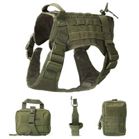 HKM-4301757 Tactical Dog Vest with Leash and Accessories - Outdoor Training Gear in Black, Khaki, Army Green