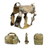 HKM-4301757 Tactical Dog Vest with Leash and Accessories - Outdoor Training Gear in Black, Khaki, Army Green