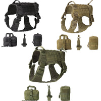 HKM-4301757 Tactical Dog Vest with Leash and Accessories - Outdoor Training Gear in Black, Khaki, Army Green