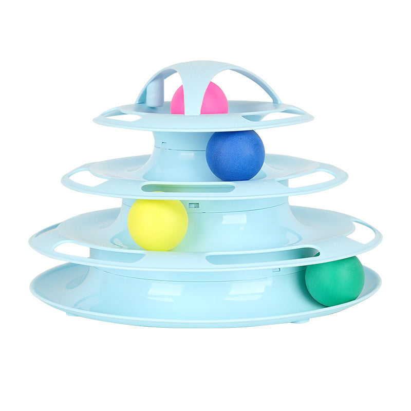 HKM-4304189 Multi-Layer Cat Turntable Toy with Four Tracks - Engaging PP Pet Play Station for Cats