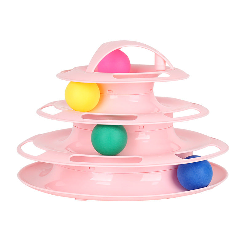 HKM-4304189 Multi-Layer Cat Turntable Toy with Four Tracks - Engaging PP Pet Play Station for Cats