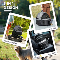 HKM-4305597 3-in-1 Pet Jogging Stroller for Small Dogs and Cats with Carrier and Storage, Gray
