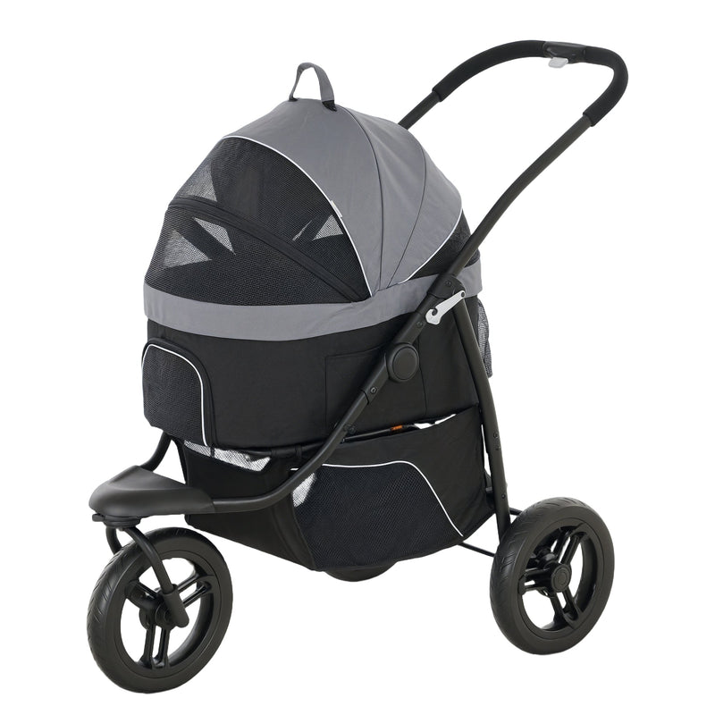 HKM-4305597 3-in-1 Pet Jogging Stroller for Small Dogs and Cats with Carrier and Storage, Gray