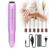 HKM-430867 Portable Electric Nail Drill Kit for Manicure and Pedicure with 6 Drill Bits and Sanding Bands - Lightweight Rose Gold Design