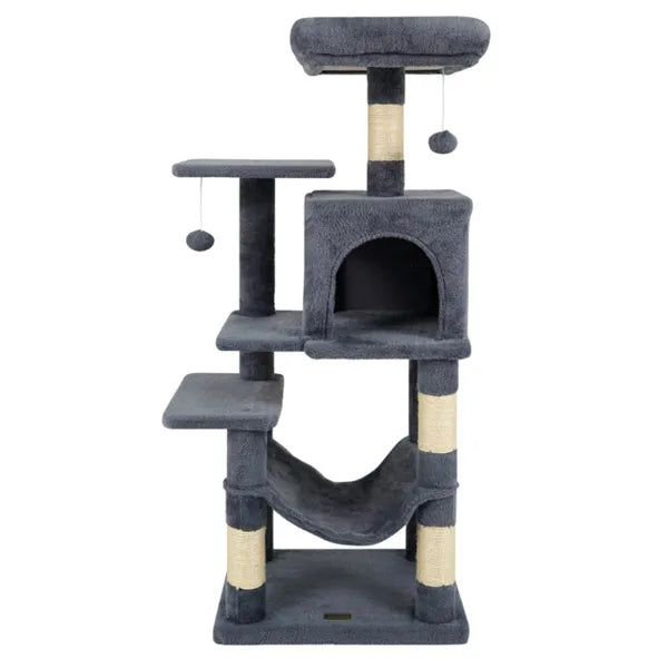 HKM-4308797 Multi-Level Cat Tree with Spacious Top Perch, Condo and Hammock for Indoor Cats - Gray