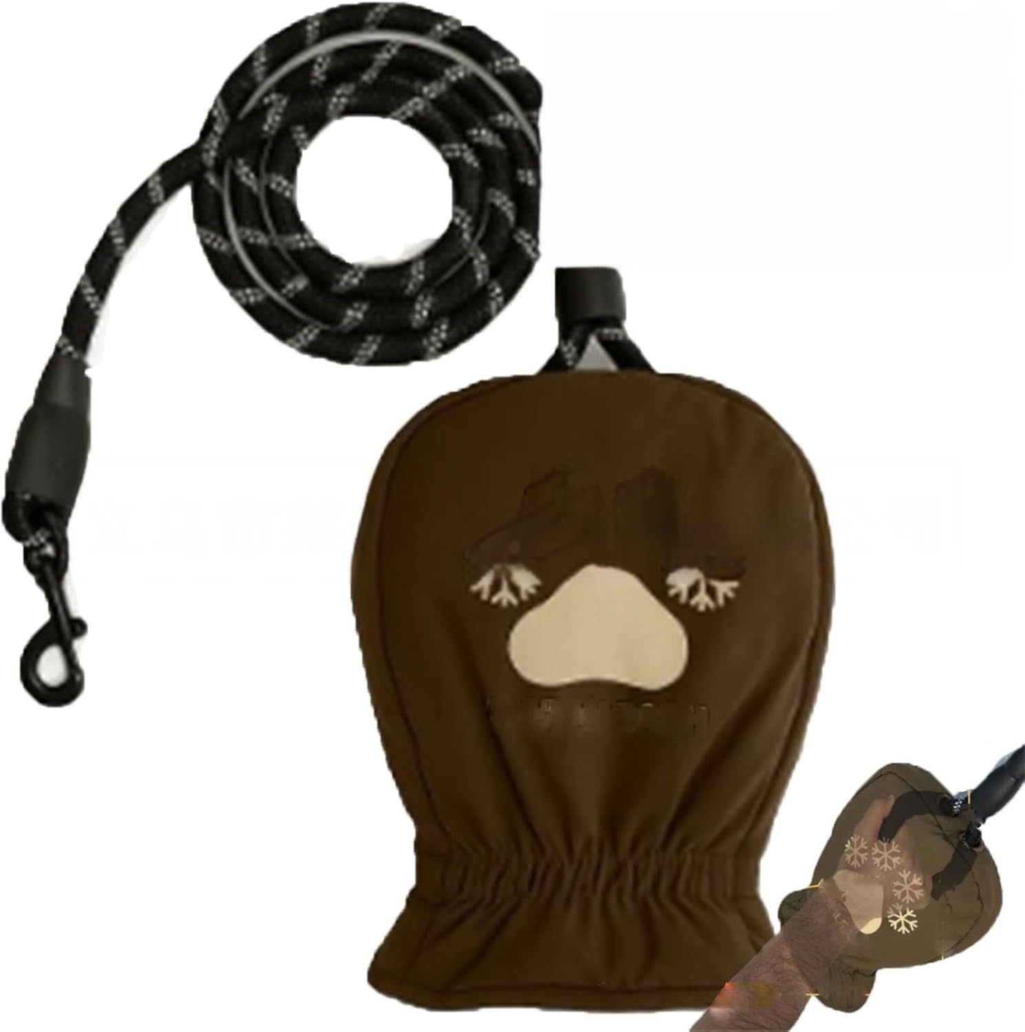 HKM-4308925 Warm Waterproof Gloves with Dog Leash for Pet Owners, 1.2m Long Fabric Design