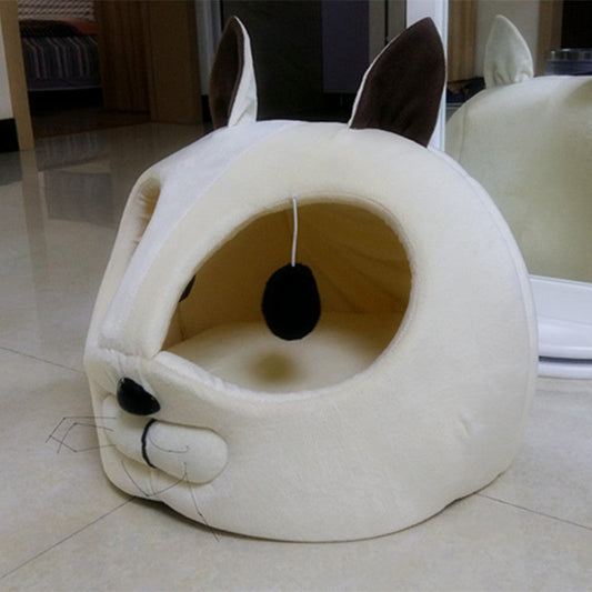 HKM-4309181 Cozy Beige Short Plush Pet Bed with Machine Washable Lining - 42X40X37 CM
