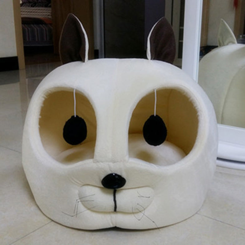 HKM-4309181 Cozy Beige Short Plush Pet Bed with Machine Washable Lining - 42X40X37 CM