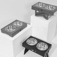 HKM-4309309 Adjustable Stainless Steel Double Bowl Slow Feeder for Pets with Ergonomic Design