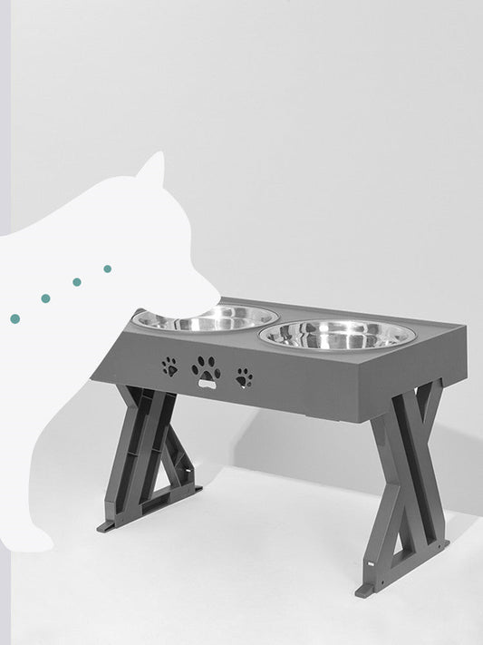 HKM-4309309 Adjustable Stainless Steel Double Bowl Slow Feeder for Pets with Ergonomic Design
