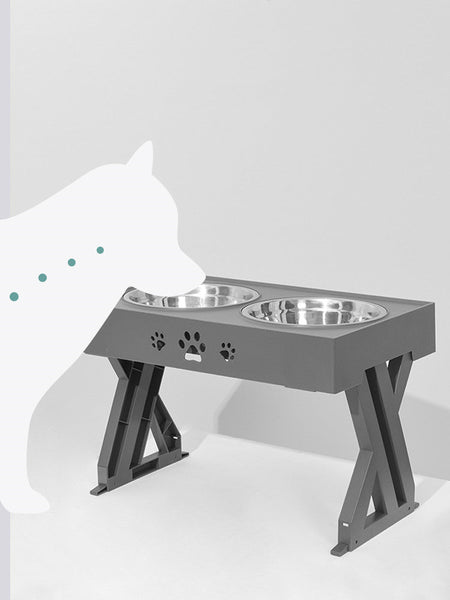 HKM-4309309 Adjustable Stainless Steel Double Bowl Slow Feeder for Pets with Ergonomic Design