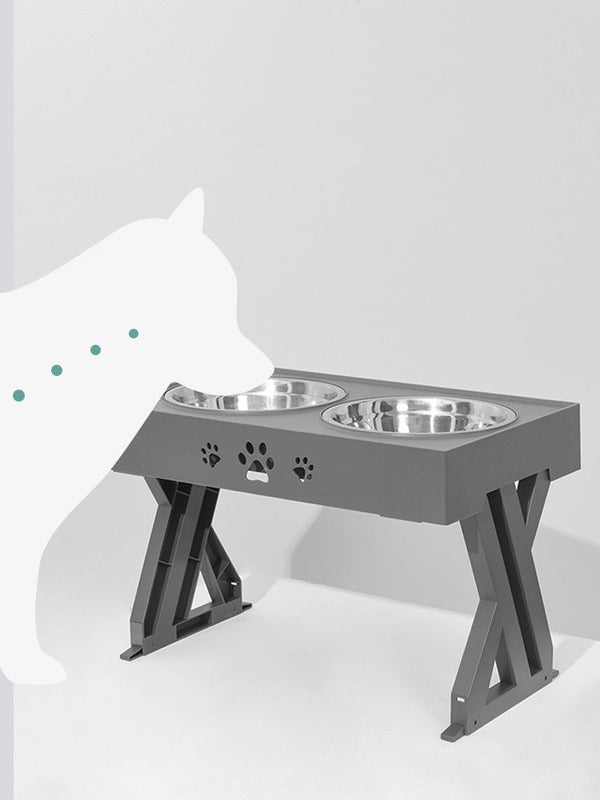 HKM-4309309 Adjustable Stainless Steel Double Bowl Slow Feeder for Pets with Ergonomic Design
