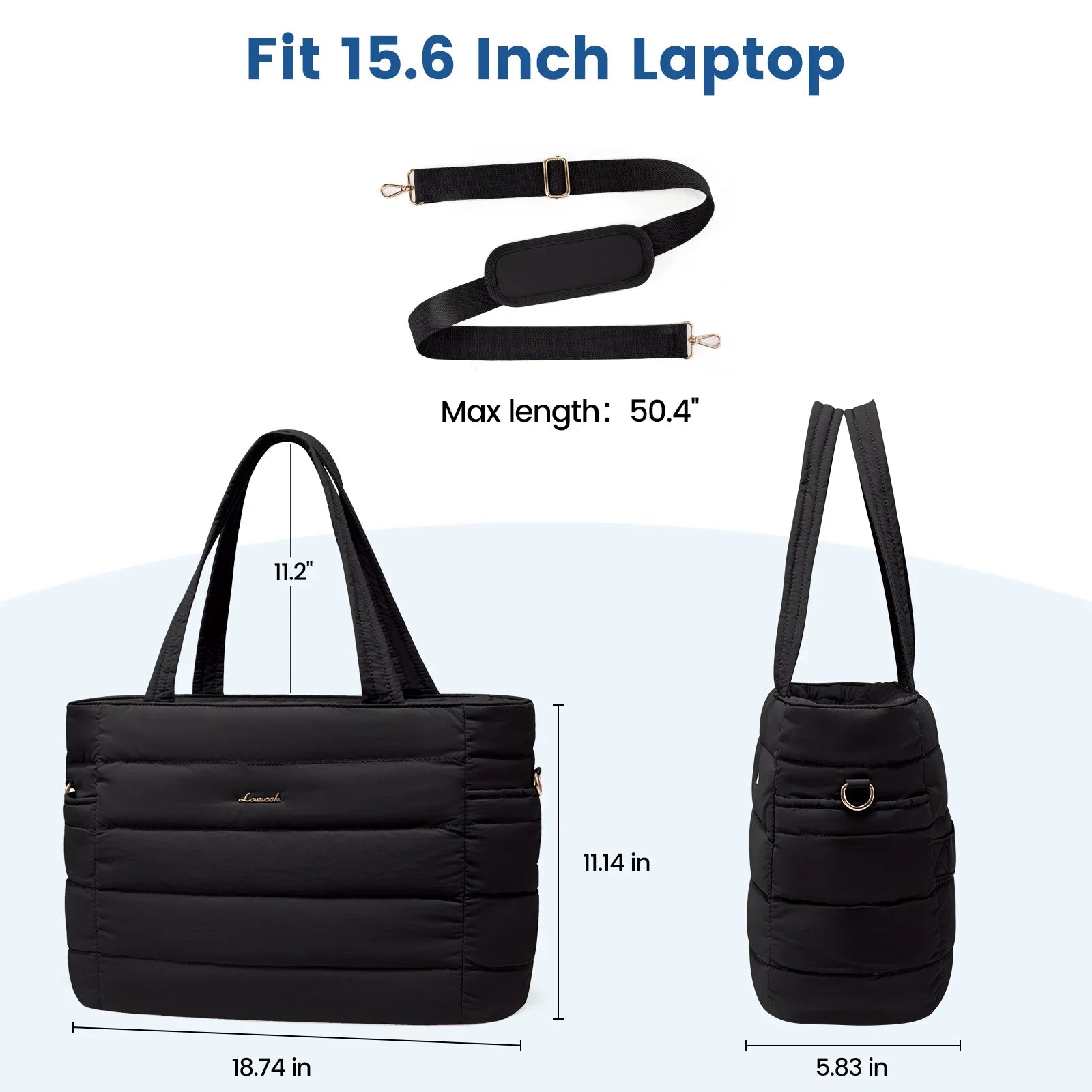 HKM-430931 Quilted Puffer Tote Bag for 15.6 to 17 Inch Laptops - Lightweight Office Shoulder Purse for Women