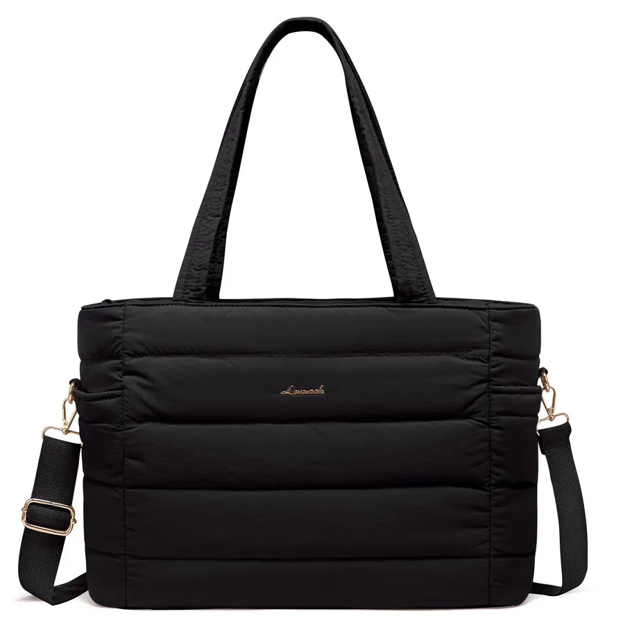 HKM-430931 Quilted Puffer Tote Bag for 15.6 to 17 Inch Laptops - Lightweight Office Shoulder Purse for Women