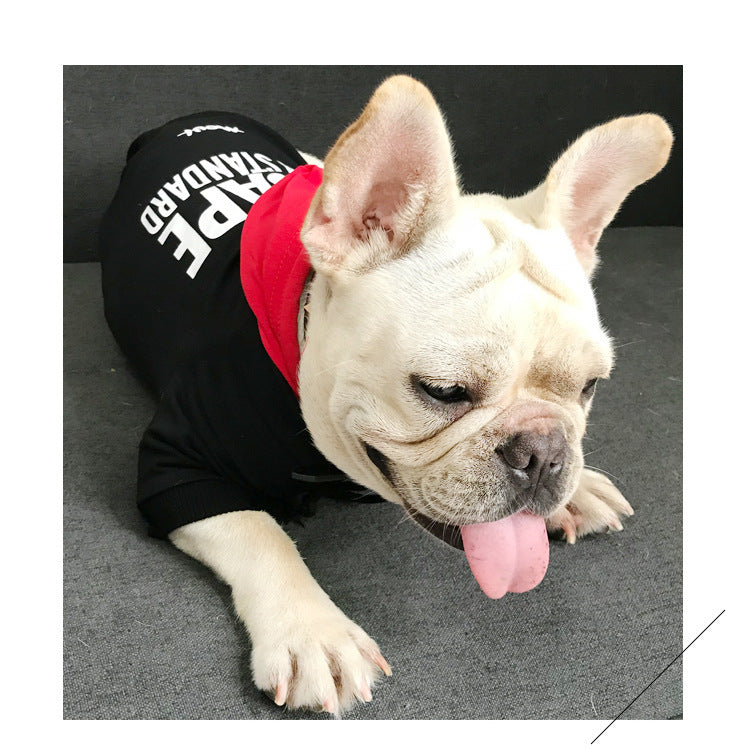 HKM-4309693 Terry Cotton Casual Letter Print Dog Sweater in Black and Red