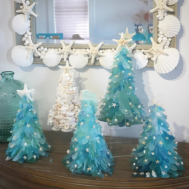 HKM-430995 Blue Christmas Tree Decoration - Unique Glass Ocean-Inspired Design for Festive Decor