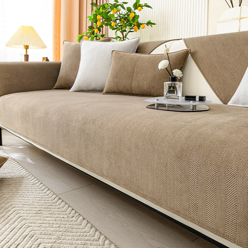 HKM-431187 Universal Chenille Sofa Cushion Cover - Modern Striped Design for All Seasons