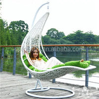 HKM-431251 Outdoor Rattan Hanging Swing Chair with Canopy and Water-Resistant Cushion