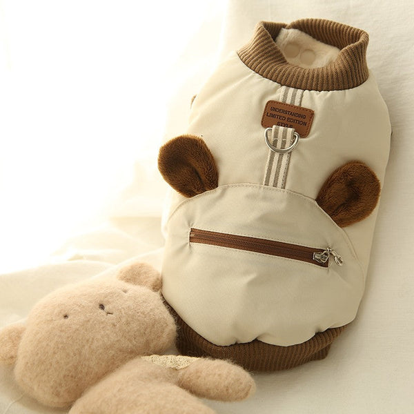 HKM-4313661 Warm Dog Coat with 3D Ears and Built-in D-Ring for Small to Medium Pets