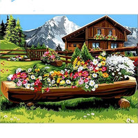HKM-431379 Frameless Digital Painting of Snowy Mountain Landscape on Linen Canvas, 40x50cm