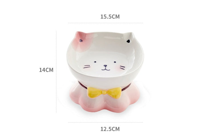 HKM-4315069 Ceramic Cat Bowl for Healthy Eating - Pink and Blue, 155g Grain & 300ml Water Capacity