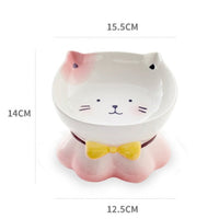 HKM-4315069 Ceramic Cat Bowl for Healthy Eating - Pink and Blue, 155g Grain & 300ml Water Capacity