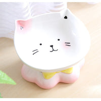 HKM-4315069 Ceramic Cat Bowl for Healthy Eating - Pink and Blue, 155g Grain & 300ml Water Capacity