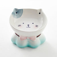 HKM-4315069 Ceramic Cat Bowl for Healthy Eating - Pink and Blue, 155g Grain & 300ml Water Capacity