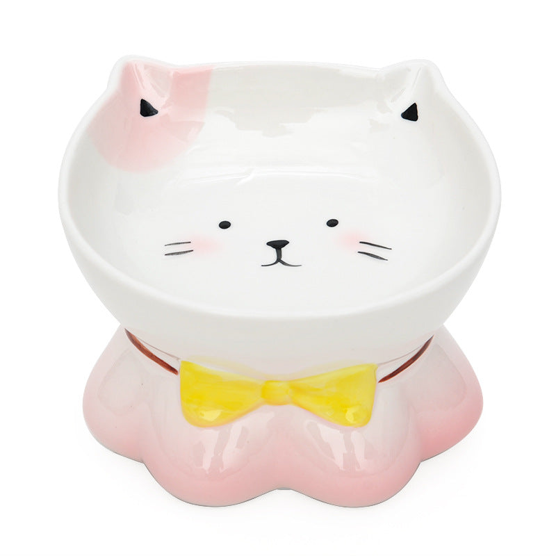 HKM-4315069 Ceramic Cat Bowl for Healthy Eating - Pink and Blue, 155g Grain & 300ml Water Capacity
