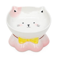 HKM-4315069 Ceramic Cat Bowl for Healthy Eating - Pink and Blue, 155g Grain & 300ml Water Capacity